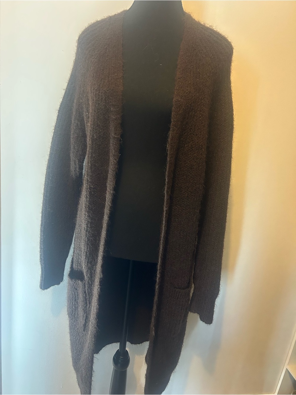 Long Open-Front Chocolate Brown Women's Cardigan Sweater